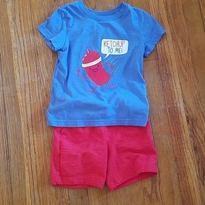 Blue and Red 3T outfit mustard ketchup
